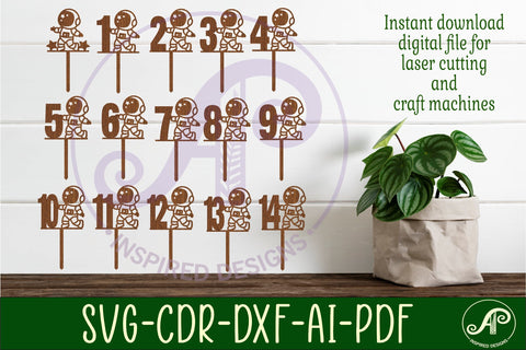 Astronaut number cake toppers, 15 designs SVG laser cut SVG APInspireddesigns 