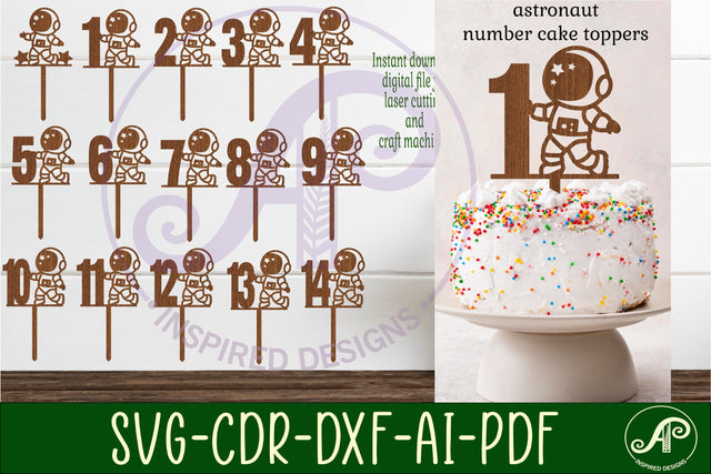 Astronaut number cake toppers, 15 designs SVG laser cut SVG APInspireddesigns 