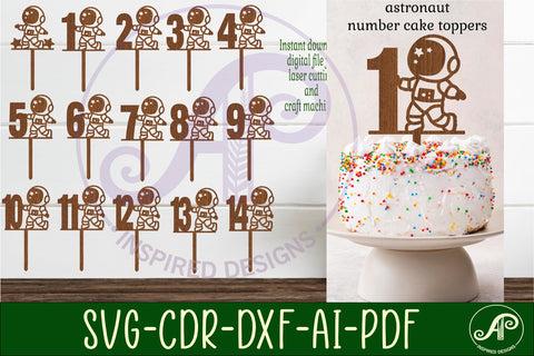 Astronaut number cake toppers, 15 designs SVG laser cut SVG APInspireddesigns 