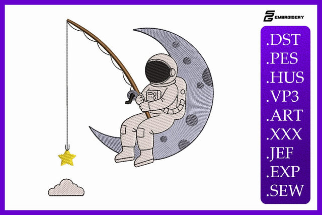 Astronaut on Moon Fishing for Stars Space Galaxy Embroidery Design Embroidery/Applique DESIGNS sg embroidery 