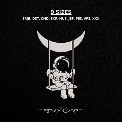 Astronaut on Moon Swing Embroidery Design – Cute Space Astronaut Crescent Moon Machine Embroidery File Embroidery/Applique DESIGNS PatternFeed8 