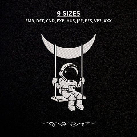 Astronaut on Moon Swing Embroidery Design – Cute Space Astronaut Crescent Moon Machine Embroidery File Embroidery/Applique DESIGNS PatternFeed8 