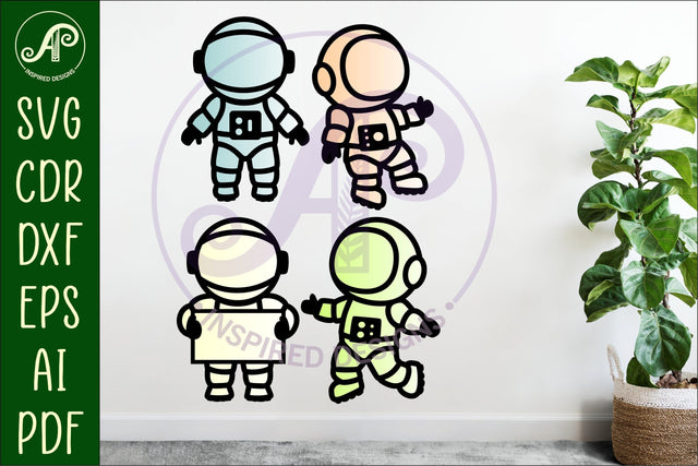Astronaut outline designs two layer cut out laser cut SVG APInspireddesigns 