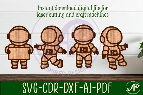 Astronaut outline designs two layer cut out laser cut SVG APInspireddesigns 