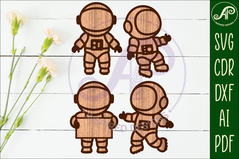 Astronaut outline designs two layer cut out laser cut SVG APInspireddesigns 