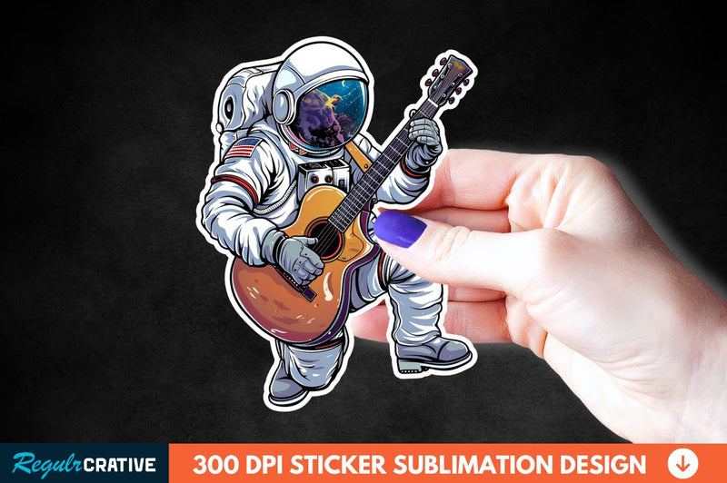 Astronaut Playing Guitar Sticker Clipart Sublimation Regulrcrative 