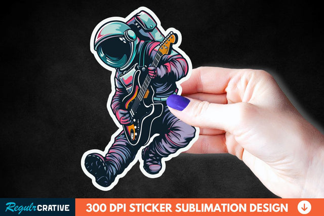 Astronaut Playing Guitar Sticker Clipart Sublimation Regulrcrative 