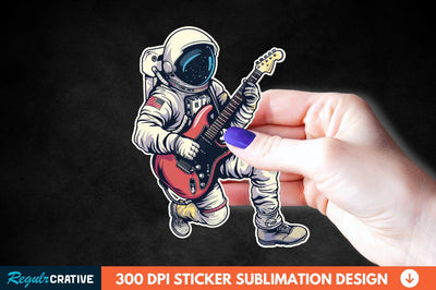 Astronaut Playing Guitar Sticker Clipart Sublimation Regulrcrative 