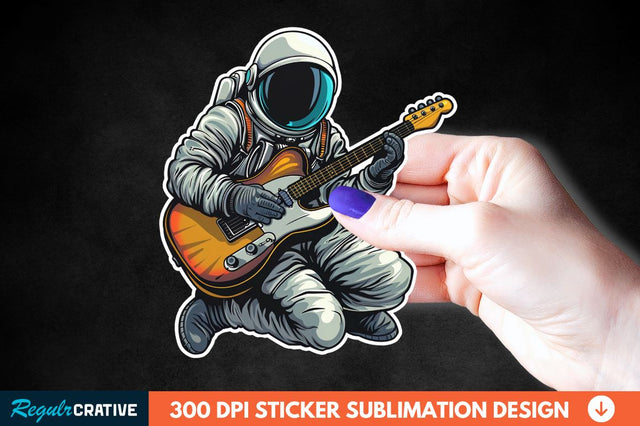 Astronaut Playing Guitar Sticker Clipart Sublimation Regulrcrative 