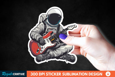 Astronaut Playing Guitar Sticker Clipart Sublimation Regulrcrative 