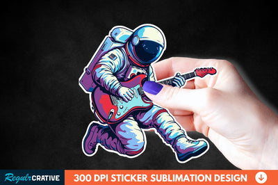 Astronaut Playing Guitar Sticker Clipart Sublimation Regulrcrative 