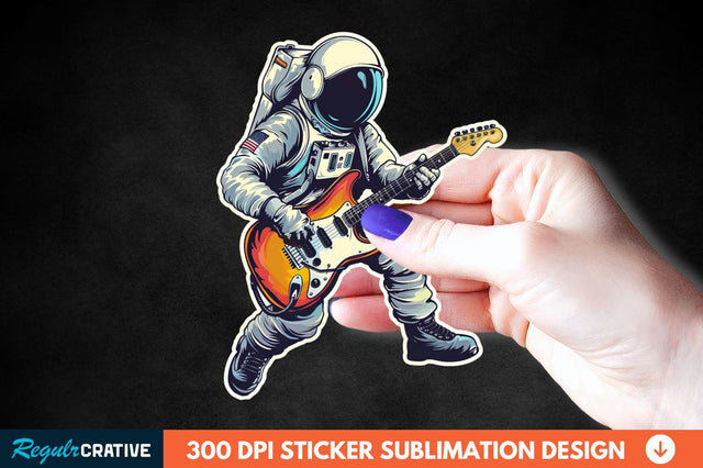 Astronaut Playing Guitar Sticker Clipart Sublimation Regulrcrative 