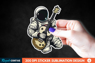 Astronaut Playing Guitar Sticker Clipart Sublimation Regulrcrative 