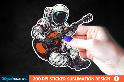 Astronaut Playing Guitar Sticker Clipart Sublimation Regulrcrative 