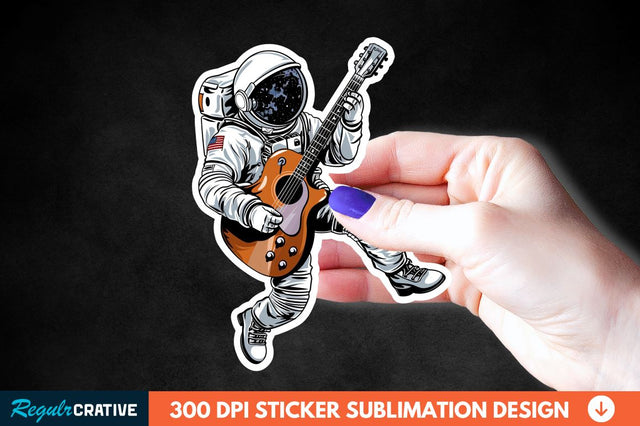 Astronaut Playing Guitar Sticker Clipart Sublimation Regulrcrative 