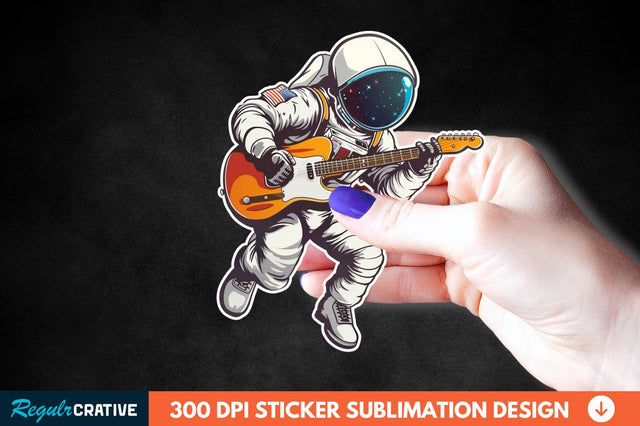 Astronaut Playing Guitar Sticker Clipart Sublimation Regulrcrative 