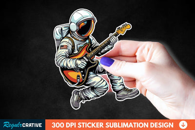 Astronaut Playing Guitar Sticker Clipart Sublimation Regulrcrative 