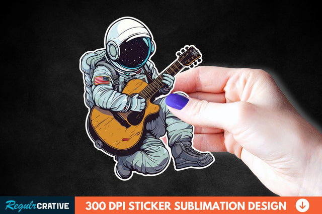 Astronaut Playing Guitar Sticker Clipart Sublimation Regulrcrative 