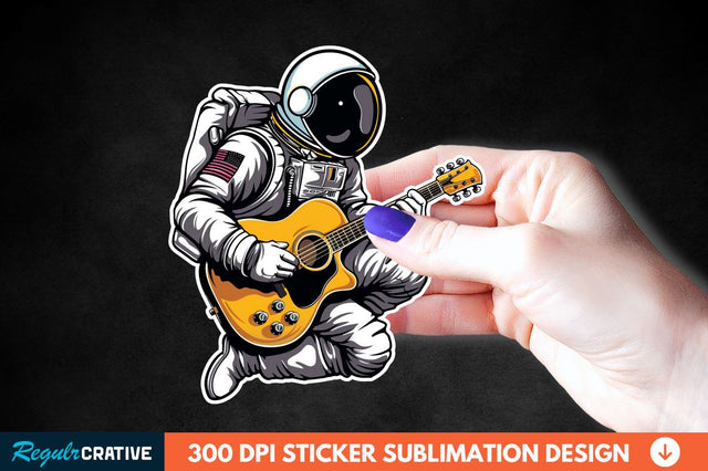 Astronaut Playing Guitar Sticker Clipart Sublimation Regulrcrative 