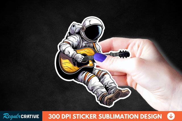 Astronaut Playing Guitar Sticker Clipart Sublimation Regulrcrative 