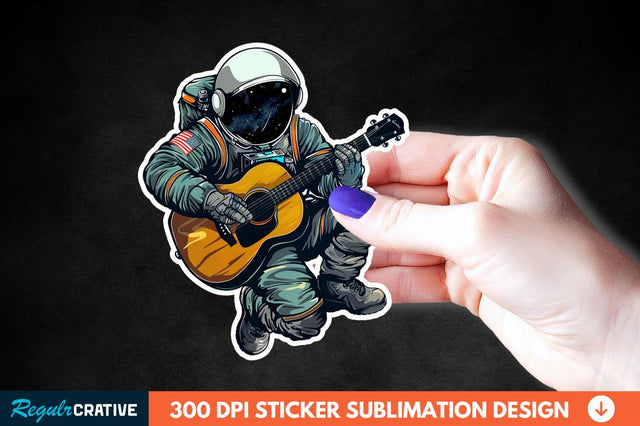 Astronaut Playing Guitar Sticker Clipart Sublimation Regulrcrative 