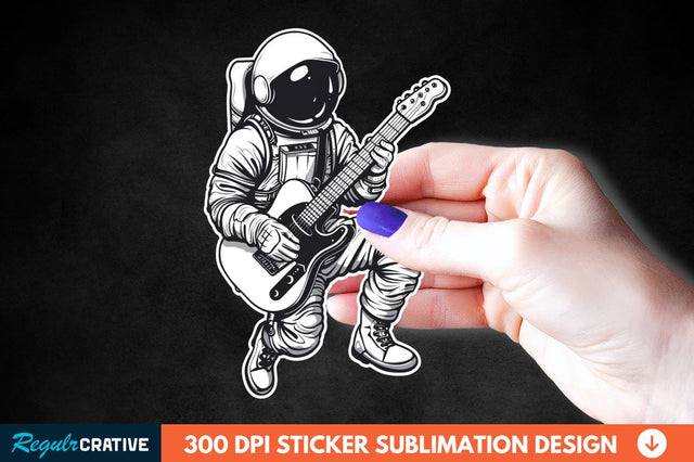 Astronaut Playing Guitar Sticker Clipart Sublimation Regulrcrative 