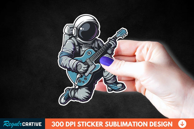 Astronaut Playing Guitar Sticker Clipart Sublimation Regulrcrative 