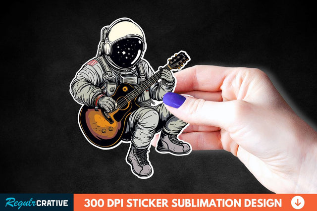 Astronaut Playing Guitar Sticker Clipart Sublimation Regulrcrative 
