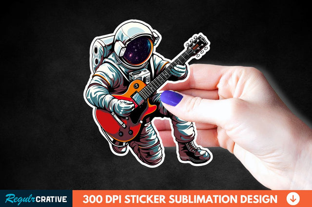 Astronaut Playing Guitar Sticker Clipart Sublimation Regulrcrative 