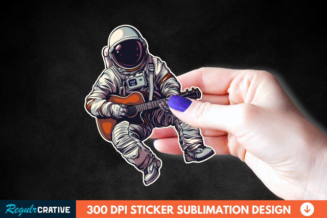 Astronaut Playing Guitar Sticker Clipart Sublimation Regulrcrative 