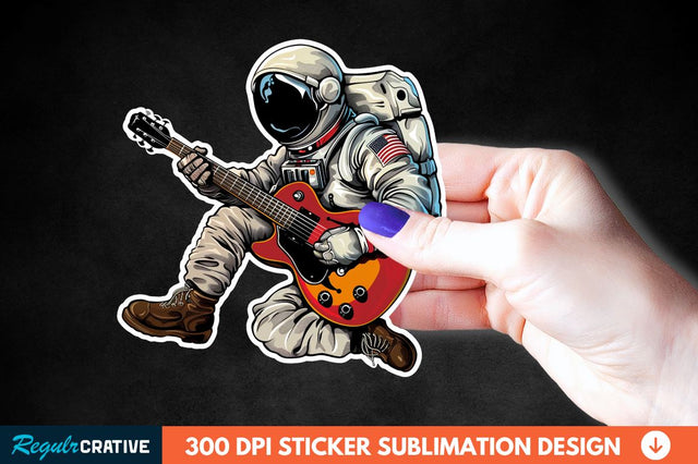 Astronaut Playing Guitar Sticker Clipart Sublimation Regulrcrative 