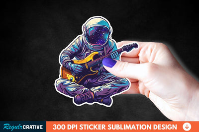 Astronaut Playing Guitar Sticker Clipart Sublimation Regulrcrative 
