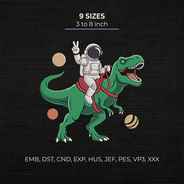 Astronaut Riding Dinosaur Embroidery Design – Space T Rex Funny Cosmic Adventure Machine Embroidery File Embroidery/Applique DESIGNS PatternFeed8 