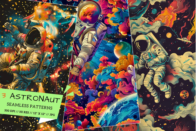 Astronaut Seamless Digital Paper | Cosmic Seamless Pattern, Outer Space Digital Paper, Seamless, Commercial Use, Scrapbook, Background, Wallpaper, POD, Solar System, Planets, Rockets, Space Ship Sublimation FloridPrintables 