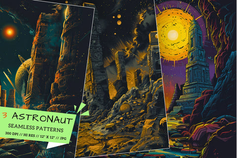 Astronaut Seamless Digital Paper | Galaxy Digital Paper Set, Watercolor Astronaut Space Digital Paper Pack Seamless Pattern Galaxy Stars Printable Scrapbook Planets, Moon, Stars Sublimation FloridPrintables 