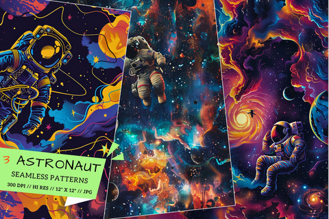 Astronaut Seamless Digital Paper | Seamless Space Pattern, Watercolor Astronaut Space Digital Paper Pack Seamless Pattern Galaxy Stars Printable Scrapbook Planets, Moon, Stars Sublimation FloridPrintables 