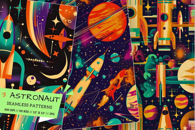 Astronaut Seamless Pattern Fun | Galactic Seamless Pattern, Outer Space Digital Paper, Seamless, Commercial Use, Scrapbook, Background, Wallpaper, POD, Solar System, Planets, Rockets, Space Ship Sublimation FloridPrintables 