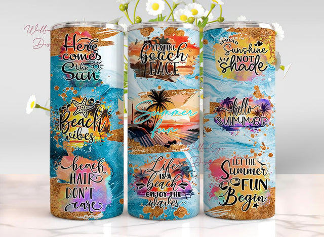 At the Beach Summer Holiday Positive Quotes 20oz Skinny Tumbler Wrap PNG Sublimation Design Download Sublimation WillowSageDesign 