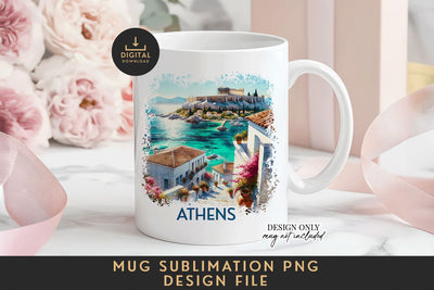 Athens Mug Sublimation PNG Acropolis Full Wrap Sublimation BijouBay 