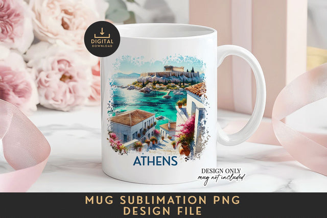 Athens Mug Sublimation PNG Acropolis Full Wrap Sublimation BijouBay 