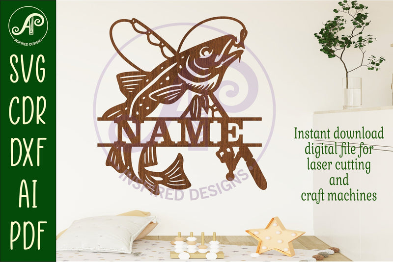 Atlantic Cod fish name sign svg laser cut file - So Fontsy