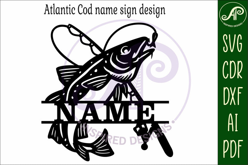 Atlantic Cod fish name sign svg laser cut file - So Fontsy