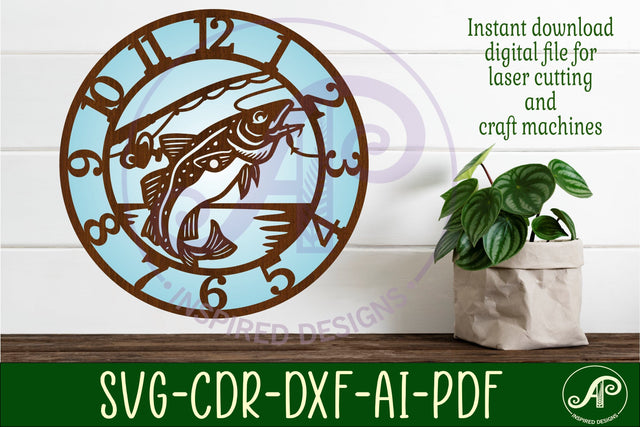Atlantic cod fishing wall clock laser cut files SVG APInspireddesigns 