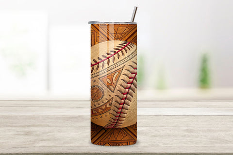 Atlas Leather Baseball Seamless Tumbler Wrap, Berber Tribal Motif Design, seamless atlas sublimation, leather baseball design, berber tribal patterns, moroccan sports wrap, ethnic texture effects, 20oz skinny tumbler Sublimation FloridPrintables 