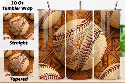 Atlas Leather Baseball Seamless Tumbler Wrap, Berber Tribal Motif Design, seamless atlas sublimation, leather baseball design, berber tribal patterns, moroccan sports wrap, ethnic texture effects, 20oz skinny tumbler Sublimation FloridPrintables 
