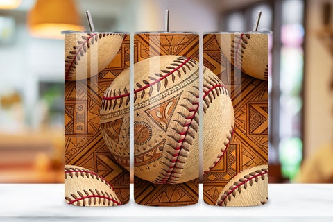 Atlas Leather Baseball Seamless Tumbler Wrap, Berber Tribal Motif Design, seamless atlas sublimation, leather baseball design, berber tribal patterns, moroccan sports wrap, ethnic texture effects, 20oz skinny tumbler Sublimation FloridPrintables 