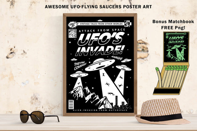 Attack From Space - Ufo's Invade - Flying Saucers Poster Art Sublimation Karma Genie Graphics 