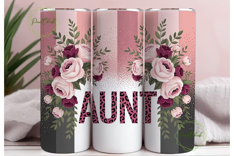 Aunt Floral Leopard 20oz Tumbler Wrap Sublimation PixelChick 