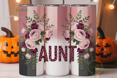 Aunt Floral Leopard 20oz Tumbler Wrap Sublimation PixelChick 