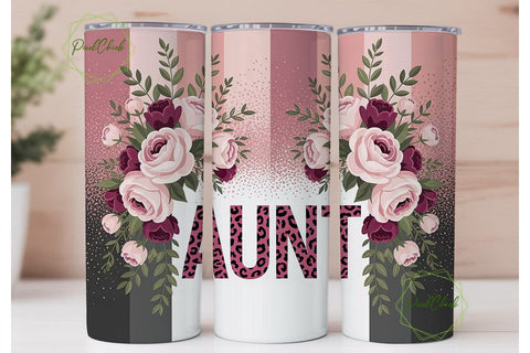 Aunt Floral Leopard 20oz Tumbler Wrap Sublimation PixelChick 